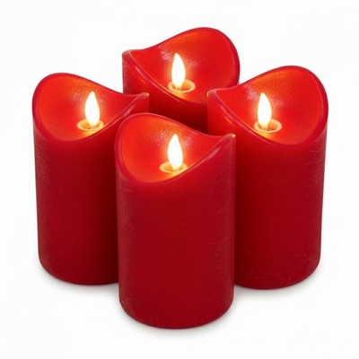 LED Echtwachs Kerzen Set mit Timer beweglicher Flamme, Rot, Ø7,5x10cm, 4 Stk.