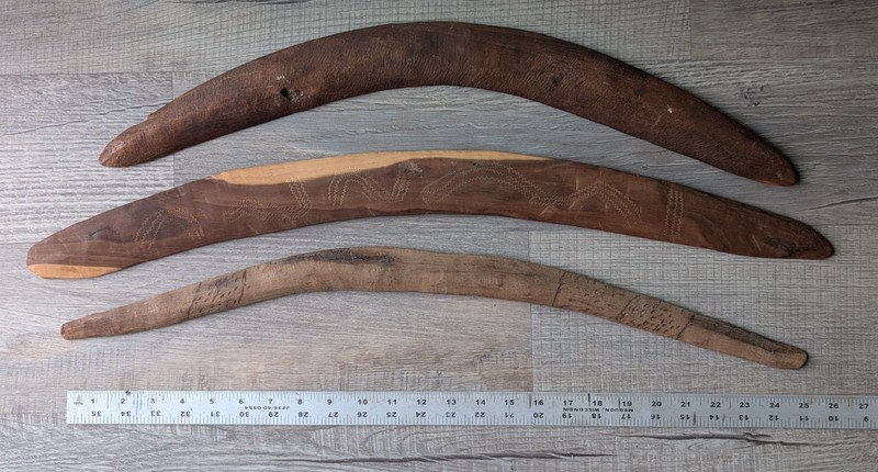 Three Antique Australian Aboriginal Authentic Boomerang Hunting Stick
