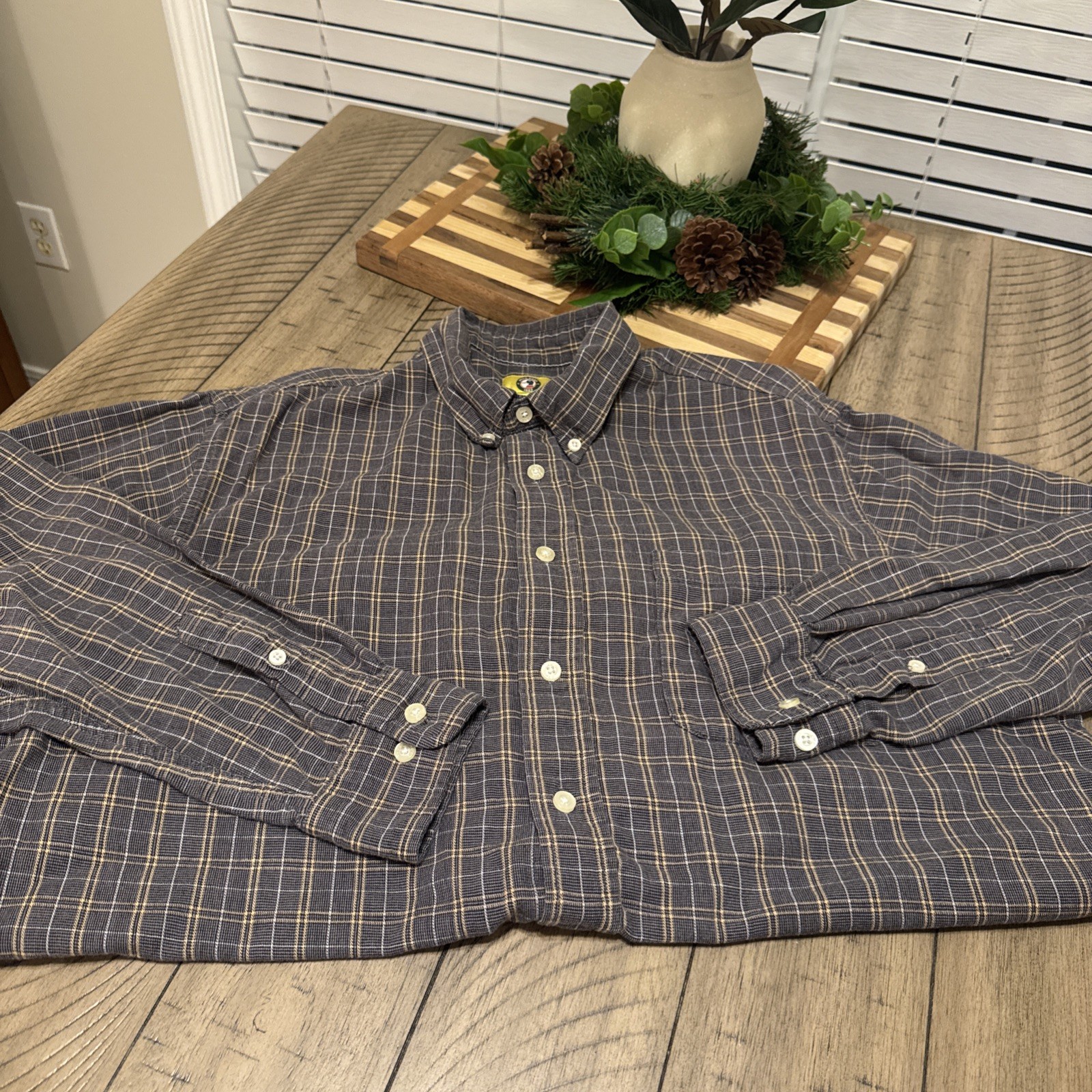 Duck Head Men's Classic Oxford Shirt L/S Button up Plaid Size LG Grey/ Tan Plaid