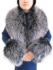 Faux Fur Collar Cuffs Set Warm Fake Fur Scarf Winter Women Fluffy Large Shawl Fu