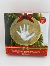 Lil Peach Baby's Print Handprint or Footprint Glitter Personalized Holiday Gold