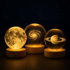 Lampada Cristallo 3D Luna Galassia Pianeti, USB LED Night Light Decor