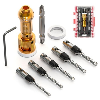 5Pcs Countersink Drill Bit Set, Adjustable Bit Depth Stop with 1/4'' Hex Shank...