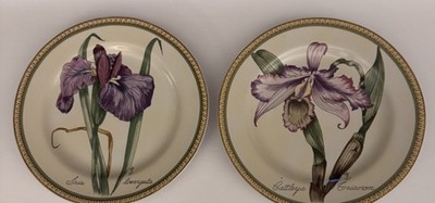 Set of 2 Vintage American Atelier Stoneware Botanical Salad Plates 5023 - Disc.