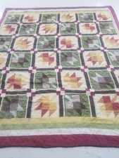 Vintage Feed Sack Block Pattern Falling Leaves Theme Printed Quilt 97x82 inch
