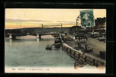Rouen, Le Quai de Paris, Hafen, Ansichtskarte 