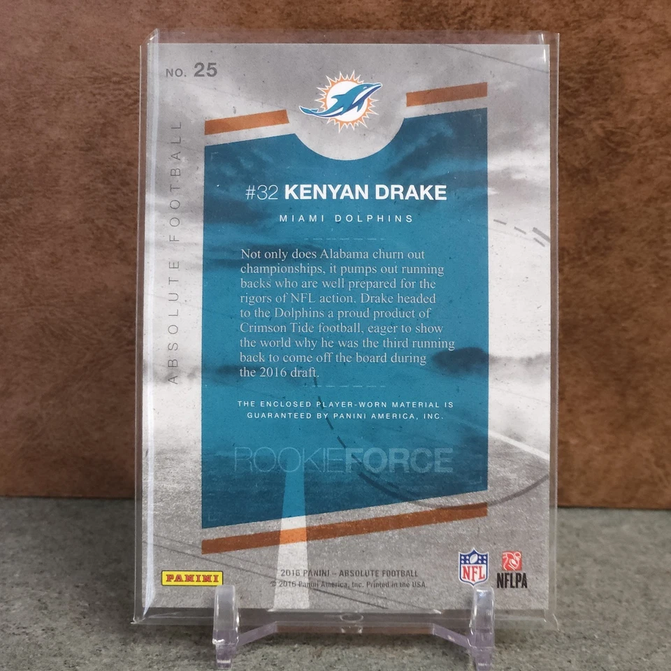 2016 Panini Absolute #25 Rookie Force Materials Red Kenyan Drake (RC) Miami Dolp - Image 2 of 2