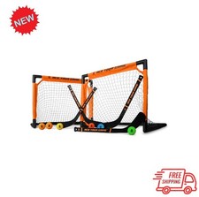 Shinny Hockey Set, 4-Player Indoor/Outdoor Kit with Goals, Sticks & Balls