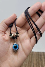 Blue Evil Eye Necklace Murano Glass Pendant Adjustable Unisex Protection Luck