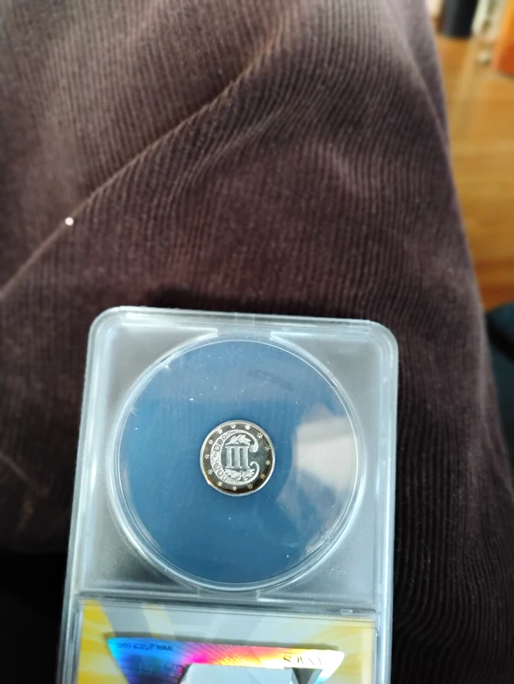 1870 3C Silver PR 63 Cameo Very PQ  Natural Toning Scarce Proof Trime ANACS - Image 3 of 4