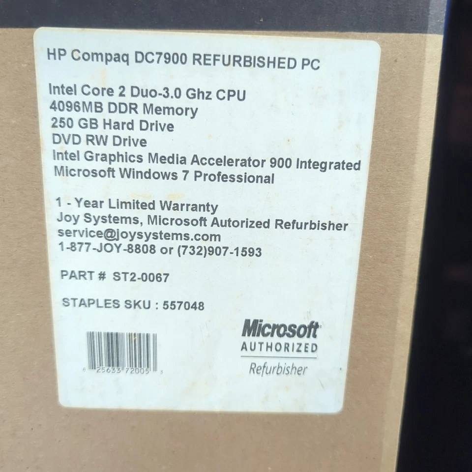 HP Compaq DC7900 Intel Core 2 Duo 3.00GHz 4GB 250HD Win 7 pro - Image 2 of 4