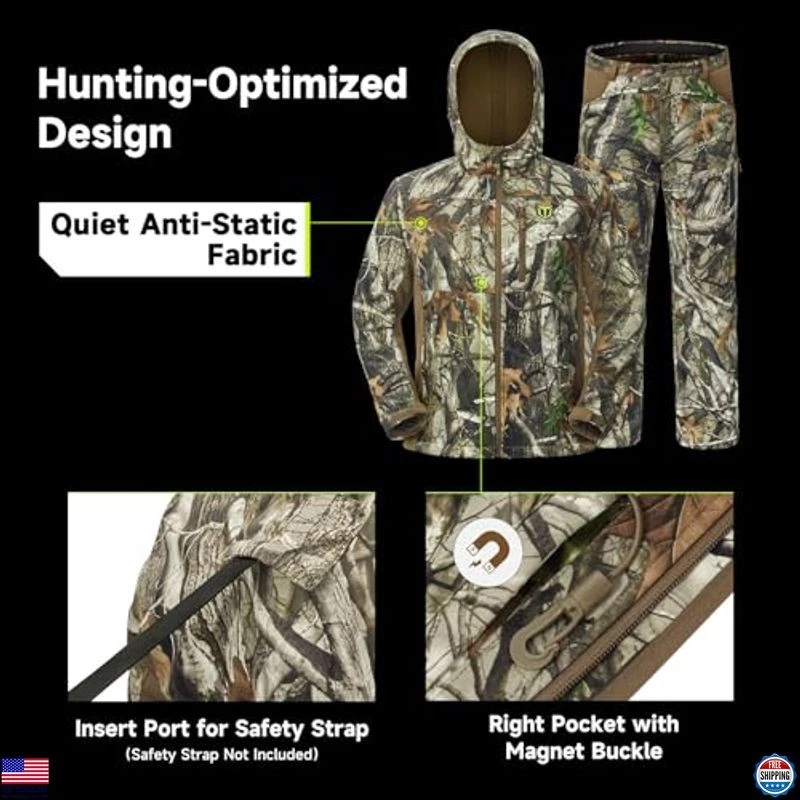 TIDEWE Men's Silent Hunting Jacket & Pants Set - Fleece-Lined, Water-Resistant — 第 2/4 张图片