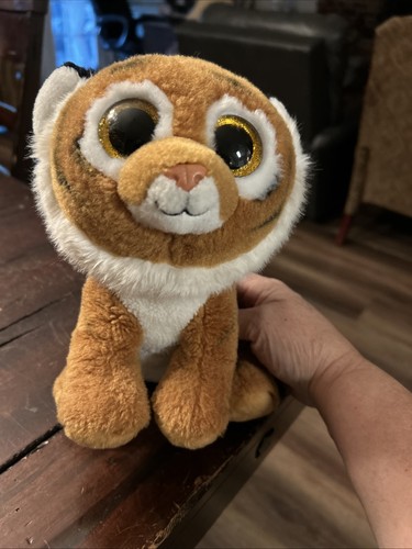 2015 Ty Tiggs Orange Tiger Glitter Eyes Plush Stuffed Animal Toy 9" No Tag