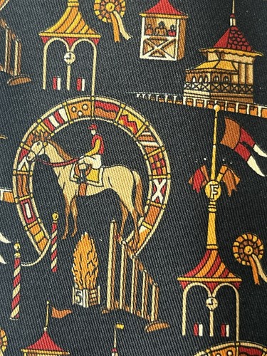 Salvatore Ferragamo Silk Neck Tie Horse Racing Print 100% Silk Made in Italy - Picture 2 of 6