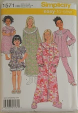 Simplicity 1571 - Child Nightgown, Robe, Long & Short Pajamas