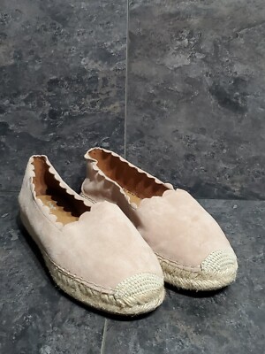 Crown Vintage Brae Sz. 9.5 suede espadrilles slip on scalloped edges Pink/Tan
