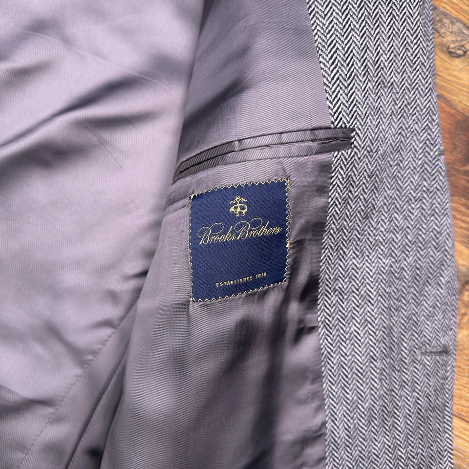 Brooks Brothers Tweed Blazer 42R Black White Herringbone Lambswool Italy - Image 4 of 4