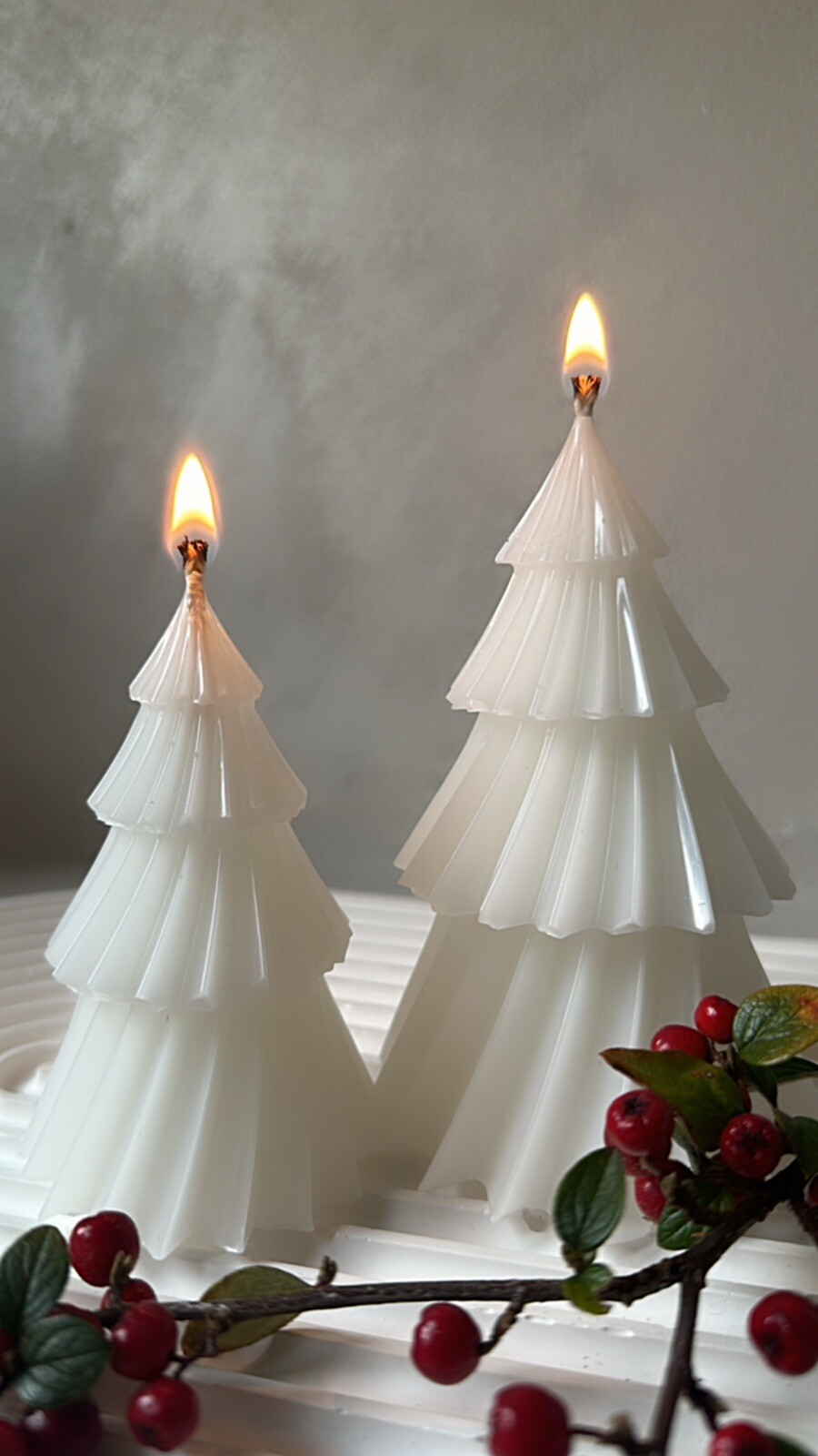 Set Of 2 White Christmas tree candlesXmas decor, Home Deco Christmas