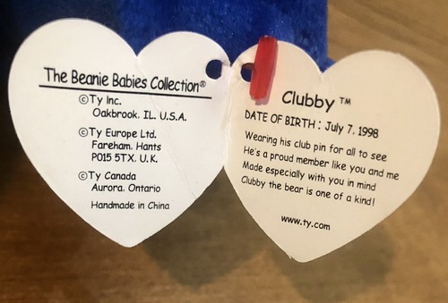 ✅TY Plush ~ Clubby Bear ~ 1st Beanie Baby Official Club Bear ~ Retired 1998 - Picture 3 of 7
