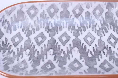 Crate & Barrel Tray Serving Appetizer Plate Jewelry Trinket Aztec White Gray - Picture 6 of 8