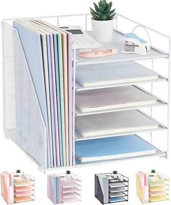 5-Tier White Desk Organizer with File Holder for Office Supplies & Accessories