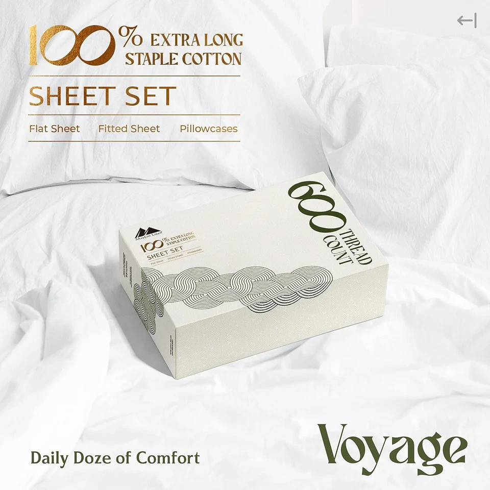 Luxury Egyptian Cotton Sheets Twin XL Size - 600 Thread Count 3 PC White Twin XL - Image 4 of 4