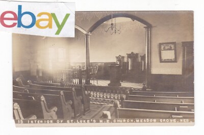 c1910 RPPC MEADOW GROVE NEBRASKA ST LUKE CHRUCH INTERIOR VITNAGE POSTCARD NE OLD