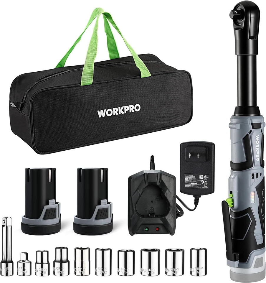 Kit de llaves de trinquete eléctricas inalámbricas WORKPRO 3/8 40 pies-lbs cabezal estándar/extendido Foto 3 de 4