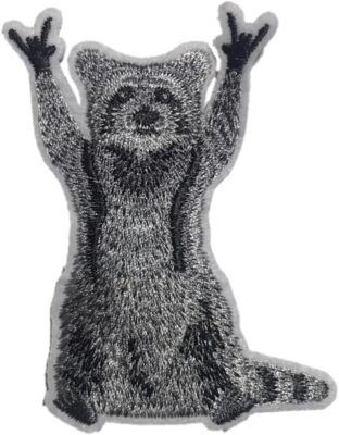 Rocking Raccoon Patch, 3 Inches - Iron On/Sew on - Funny Cute Animal Applique fo