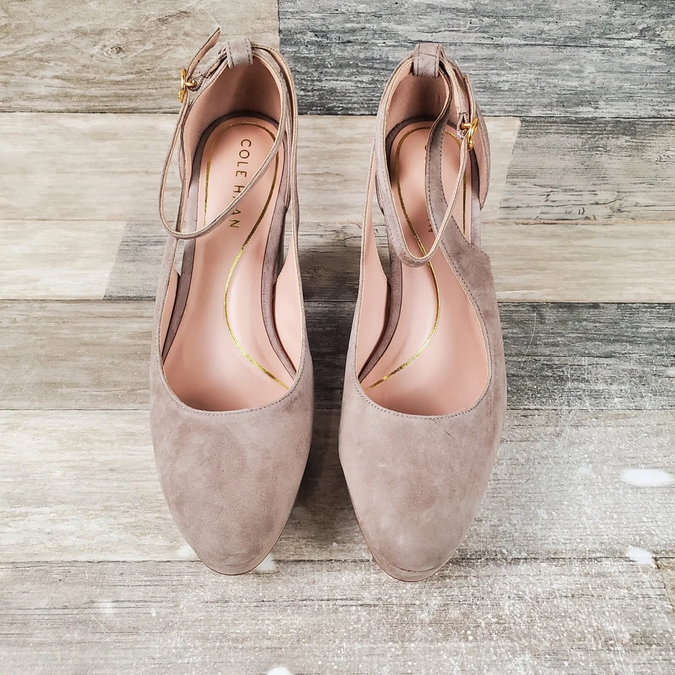 Cole Haan Remi 女式凉鞋 6.5 B 码爱尔兰咖啡麂皮绒厚底踝带 — 第 2/4 张图片