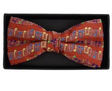 New Men  s MUSICAL NOTES Banded Bow Tie Adjustable Strap, RED WITH COLORFUL NOTES