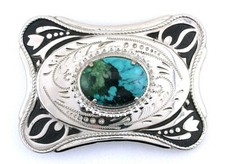 Southwest 25x18 Oval Sonoran Turquoise Cabochon Silver Color Belt Buckle EPBB168