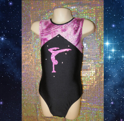 Gymnastikanzug Mädchen glitzernd Tanz schwarz pink Acro Razzledazzle MADE IN UK