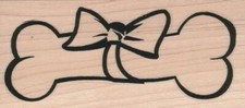 Bone with Bow 1 3/4 x 3 1/2" Rubber Stamp, Mixed Media, Dog Stamp
