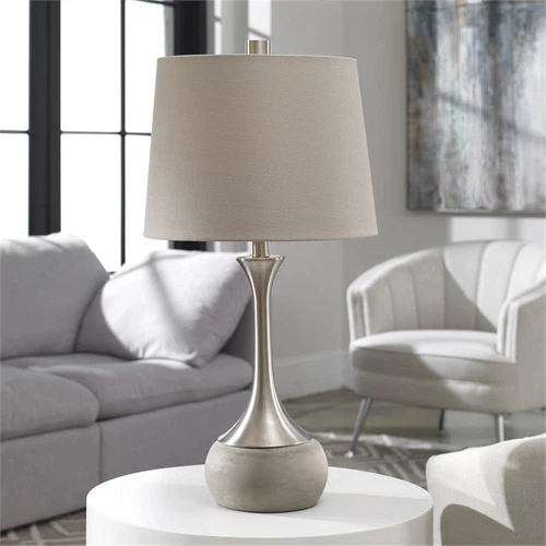 Uttermost Niah Metal Concrete Fabric Table Lamp in Brushed Nickel and Light Gray - Picture 5 of 6