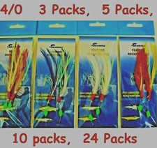 4/0 Rockfish Cod Feather 2 Hooks Bait Rigs Select Colors & Qty