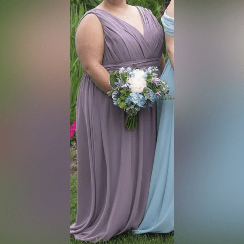 wisteria long bridesmaid dress BABARONI Square Neckline A-line Chiffon Dress With Pocket Wisteria, Wisteria / US0 main image 1