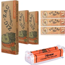 Zig-Zag Unbleached Kit: 3 Booklets 1 1/4 Papers + Tips + 78mm Roller