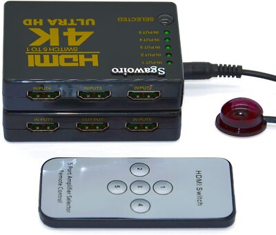 4K/60Hz HDMI Switch 5x1 Premium 5 in 1 Out 4K HDMI Switch with IR Remote Support