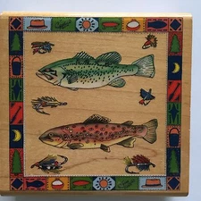 Inkadinkado 9069Y Fishing Lure Wooden Rubber Stamp 4.5 In Large Joy Marie Fish