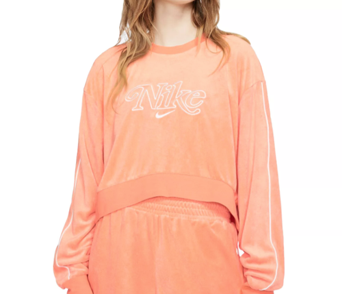 Nike Women's Retro Femme Terry Cropped Crew Sweatshirt, Large, Orange
