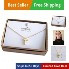 Tiny Cross Necklace, Simple Gold Cross Necklaces for Women, 14k Gold Filled C...