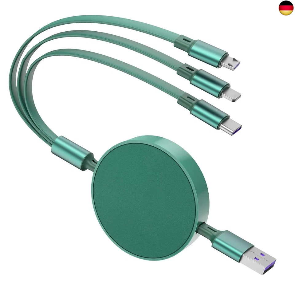 Qreninv 66W Einziehbares Ladekabel, 3 in 1 Ladekabe Mehrfach Anschlüsse, USB