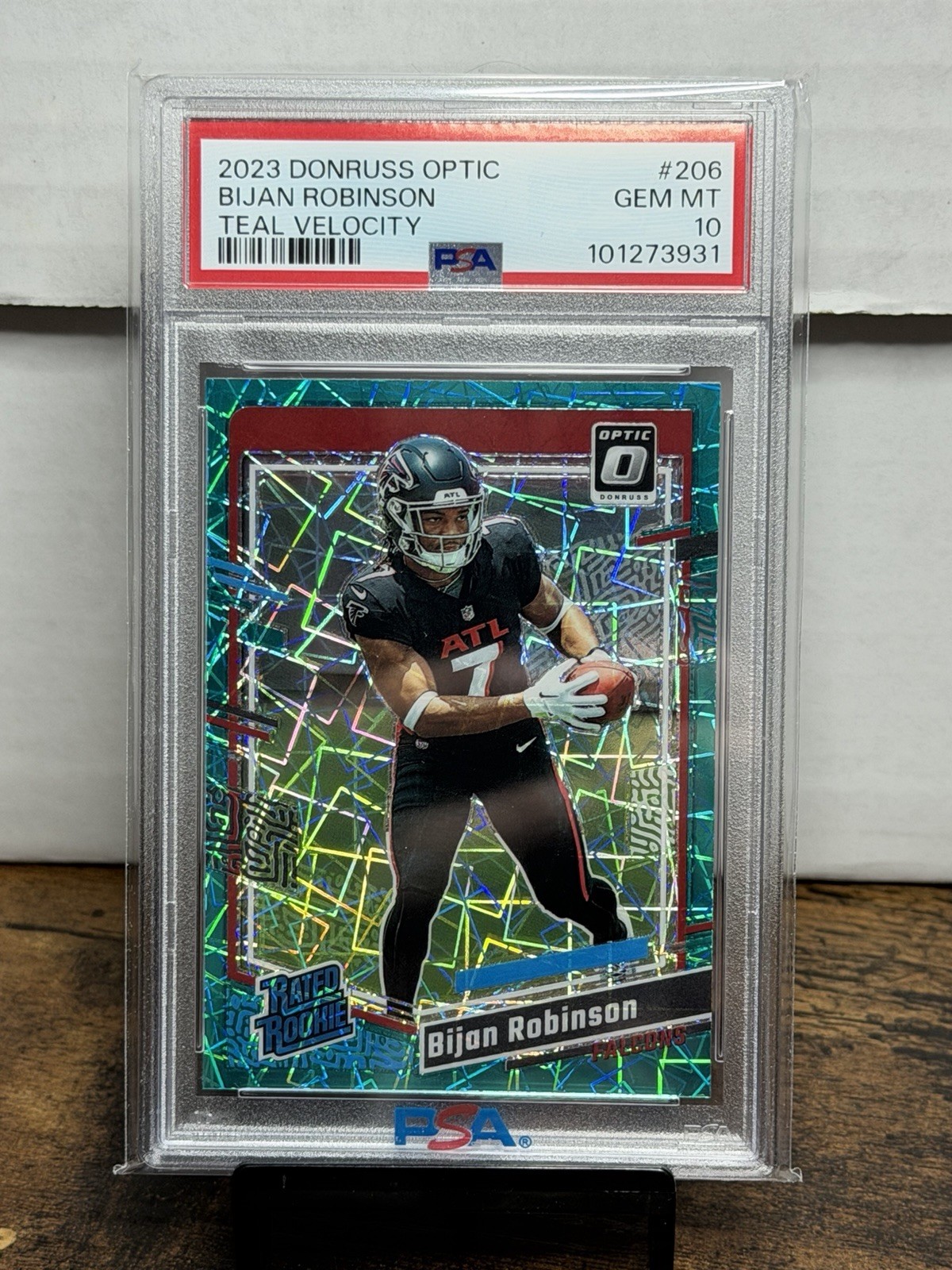 2023 Panini Donruss Optic Bijan Robinson Teal Velocity Rated Rookie #206 PSA 10