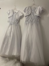 White Lace Tulle Girls First Communion Dress Set with Veil 5 Headbands