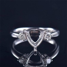 7MM Trillion Cut Semi Mount Ring 925 Sterling Silver Round Side Stone Blank Ring