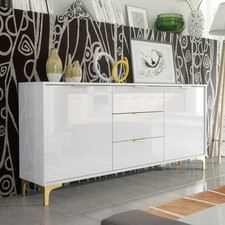 Sideboard – 140cm – High Gloss Finish – Gold Legs – Storage Cabinet – LUMINO
