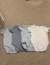 Baby Boys Blue & White Short Sleeve Bodysuits X4 0-3 Months