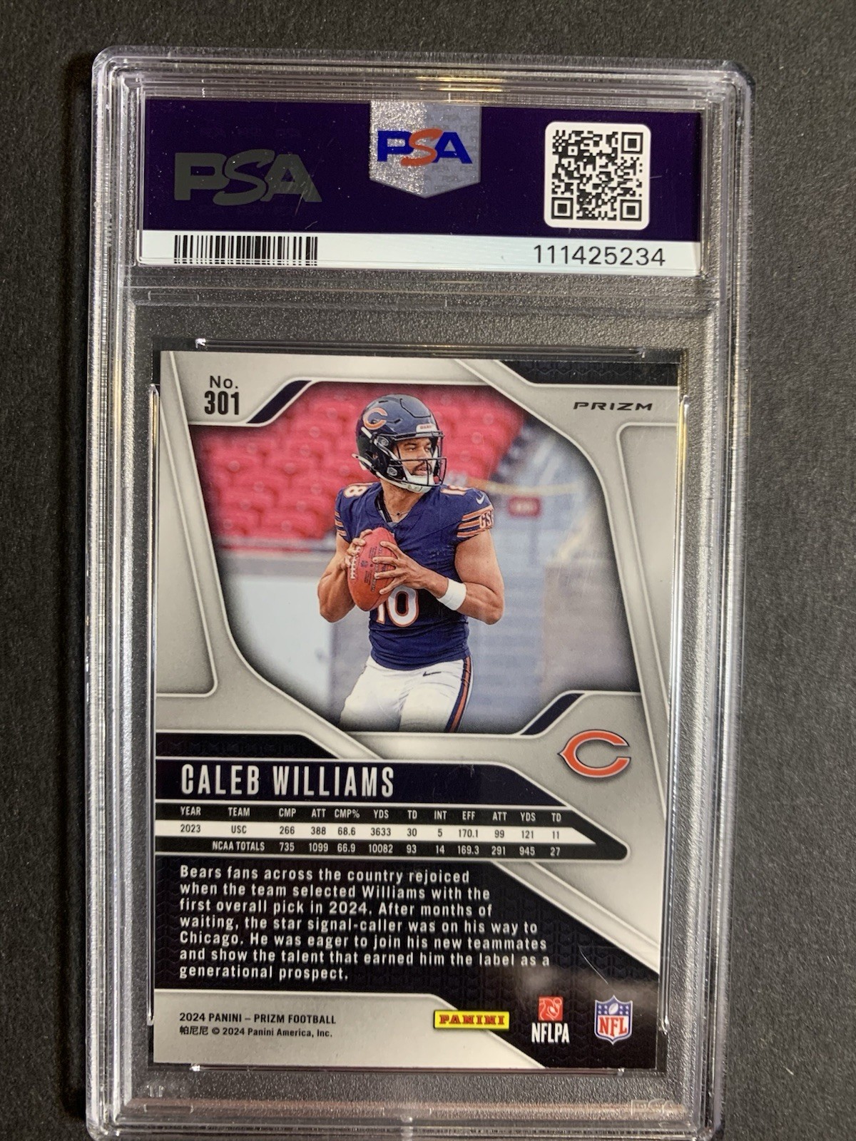 2024 Panini Prizm Caleb Williams #301 Disco Prizm (RC) PSA 10 GEM view 3