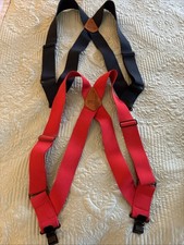 Lot Of 2 Duluth Regular Side Clip Suspenders Red And Navy One Size